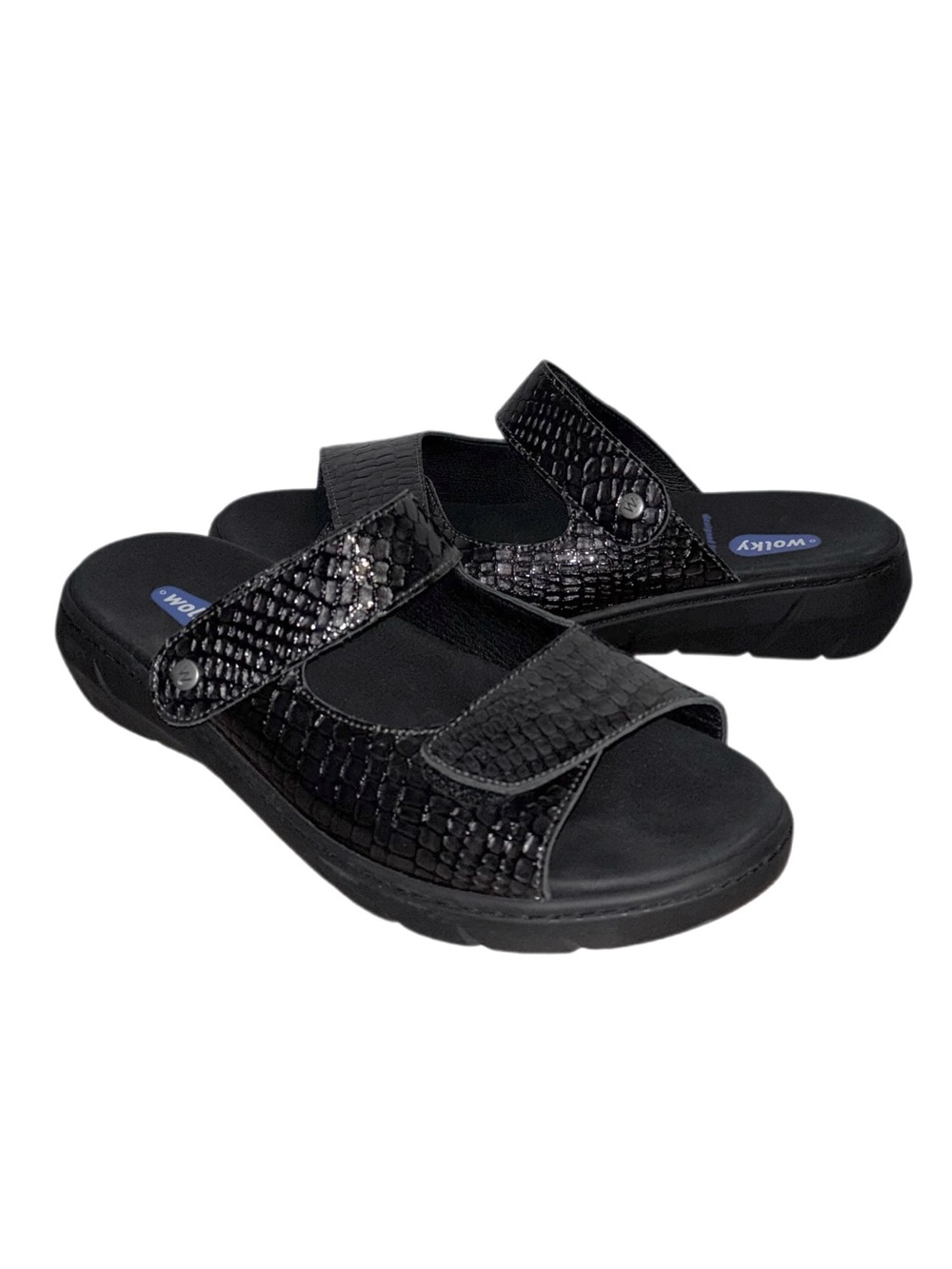 Wolky Women's Cyprus Adjustable slip-on Sandals Size 41/9.5 anthracite crocolook